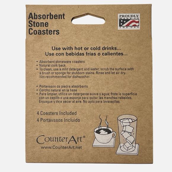 Counter Art Coasters Set 4 Chickadee Birds Pine Tree Absorbent Stone Cork Back - Picture 8 of 8